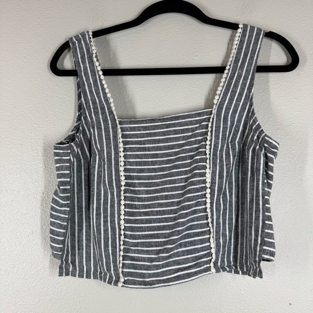 Marine Layer Stella Crop Top Gray White Stripe Women’s Size Small